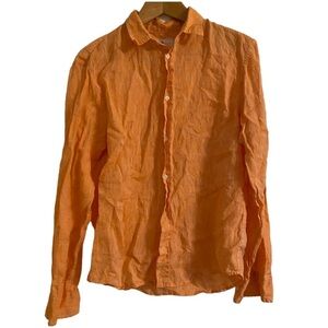 Frank & Eileen / Paul linen tangerine orange button down shirt top small S